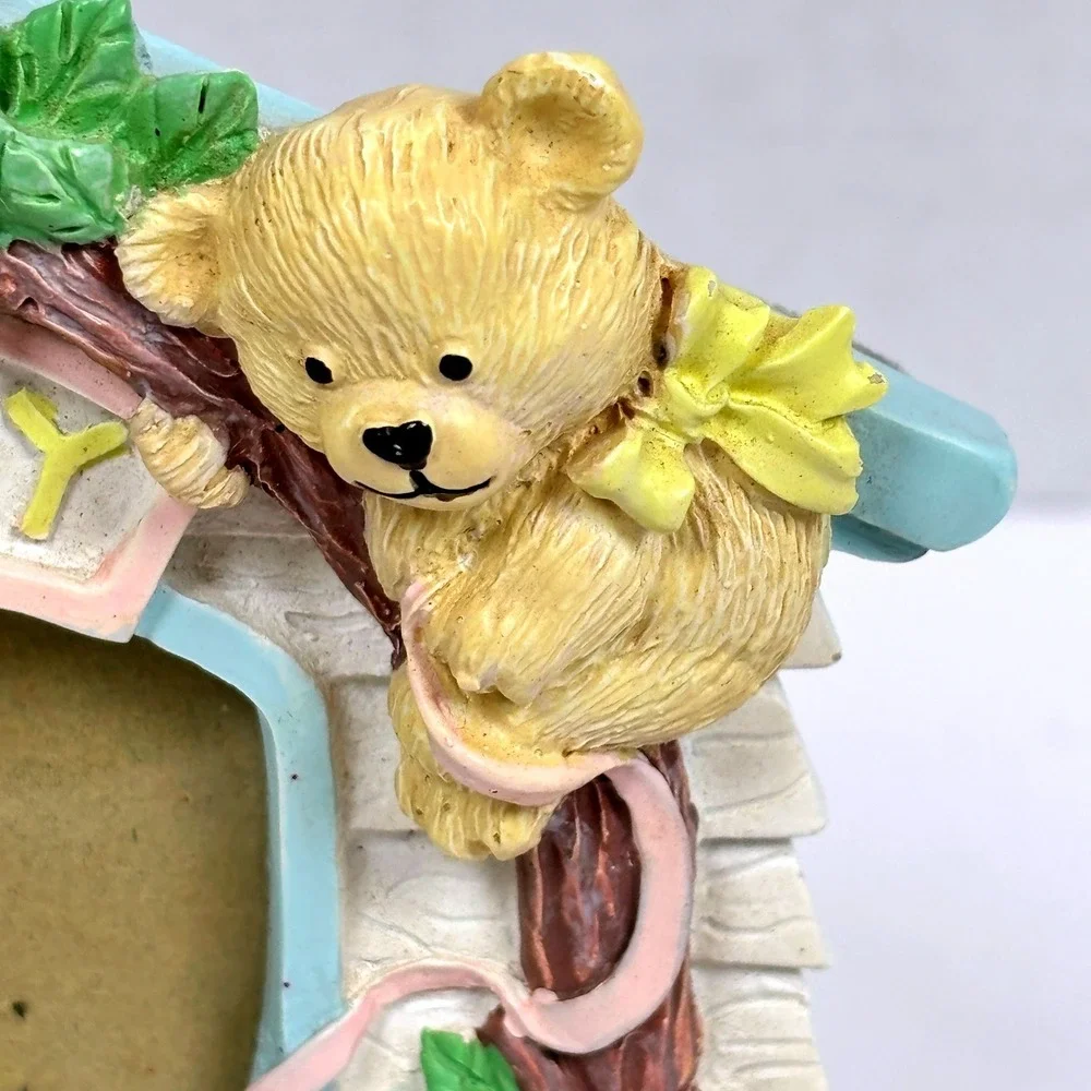 Vtg 90s Baby TeddyBear Photo Frame 3D Resin Nursery Decor Whimsical Keepsake